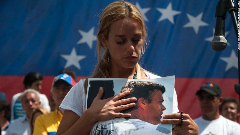 Lilian Tintori de Lopez attends an anti-government demonstration in Caracas on February 22.