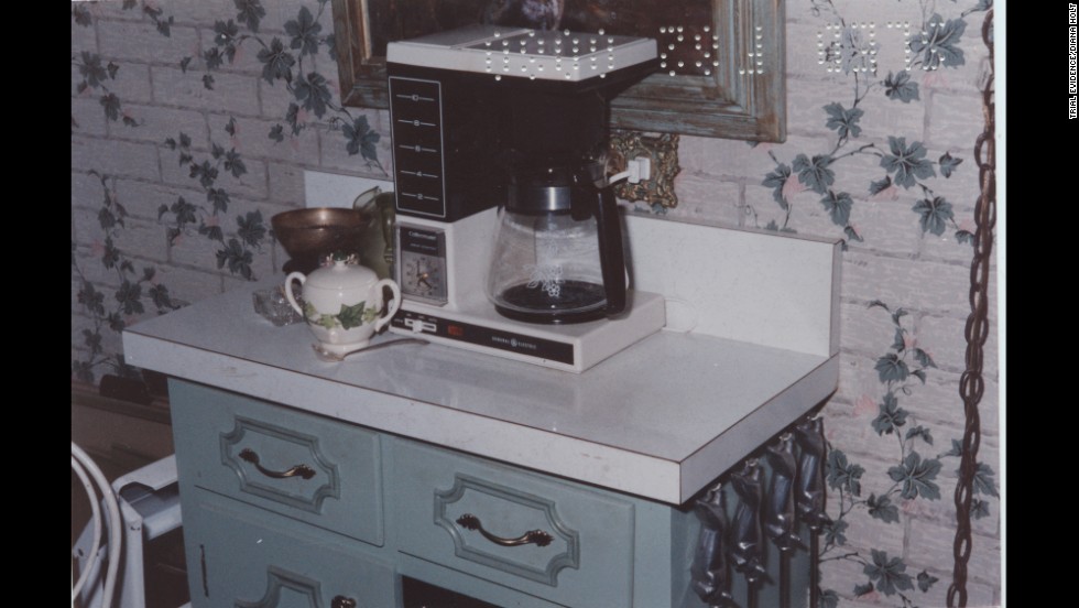 Holloway said this coffee pot was on when he entered the house. It was set to turn on at 6 a.m., suggesting that Edwards was killed after the clock was set and before it turned on. An expert for the defense later testified that Edwards was more likely killed in the afternoon.
