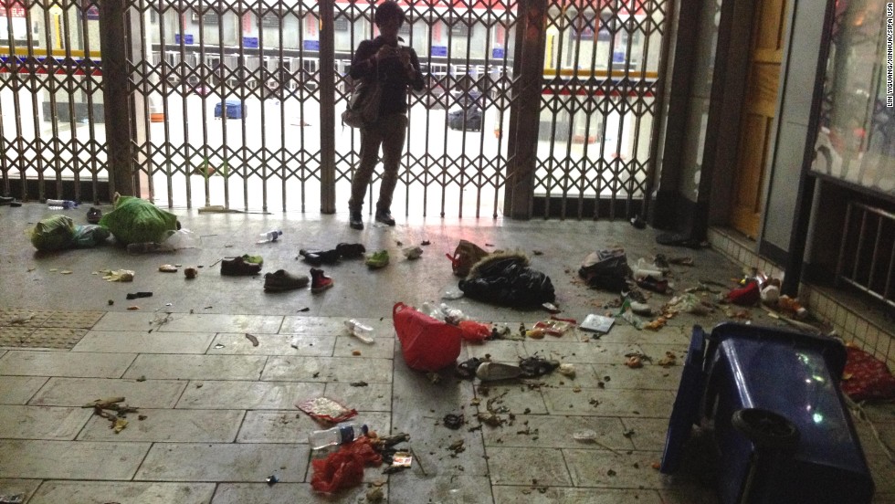 Luggage lies scattered inside the Kunming Railway Station in Kunming, the capital of southwest China&#39;s Yunnan Province, on Saturday, March 1, after an attack left at least 29 dead and more than 100 injured. 
