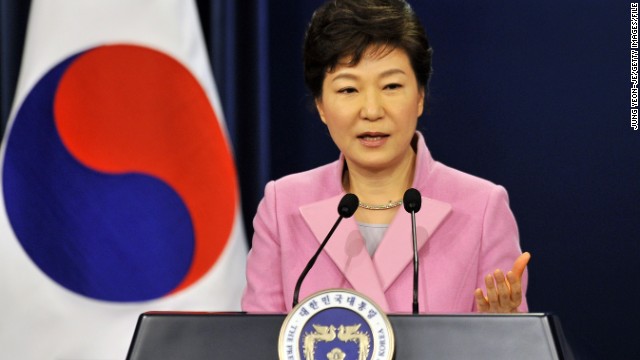 South Korean President Park Geun-Hye speaks during her New Year press conference at the presidential Blue House in Seoul on January 6, 2014. Park proposed fresh reunions of families separated by the Korean War, promising increased humanitarian aid to the impoverished North. AFP PHOTO / POOL / JUNG YEON-JE (Photo credit should read JUNG YEON-JE/AFP/Getty Images)