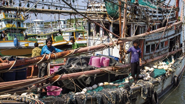 Thai fishing boats have to venture further for longer for less catch.