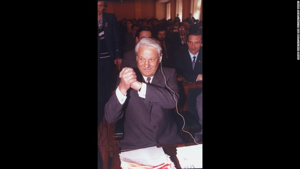 While vacationing in the Crimean peninsula, Gorbachev was ousted in a coup by Communist hard-liners on August 19, 1991. The coup soon faltered as citizens took to the streets of Moscow and other cities in support of Russian President Boris Yeltsin (pictured), who denounced the coup. Military units abandoned the hard-liners, and Gorbachev was released from house arrest. He officially resigned on December 25 as the Soviet Union was dissolved.