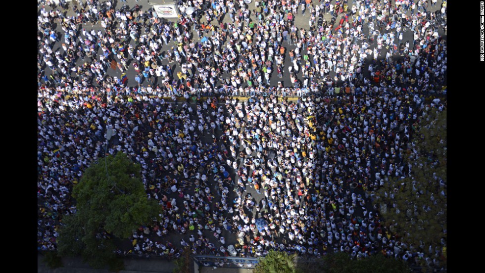 Anti-government demonstrators gather during a protest in Caracas on March 4.