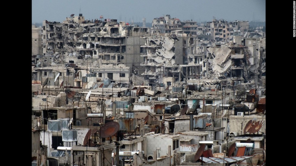 Buildings in Homs lay in ruins on March 9.