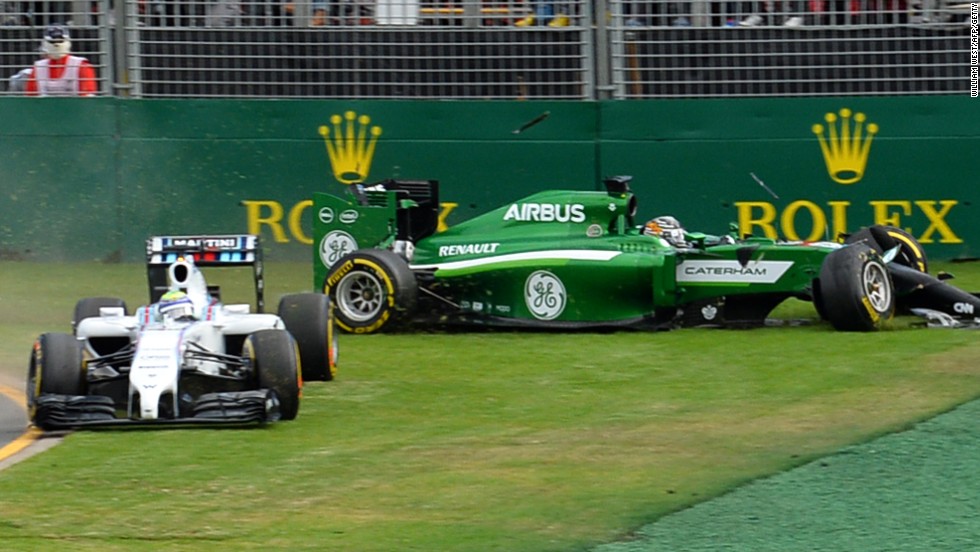 Felipe Massa and Kamui Kobayashi come to grief on the first corner of the Australian Grand Prix in Melbourne. Kobayashi took the blame for the incident which left Massa fuming.