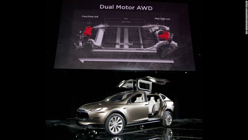 The Tesla Model X is unveiled at the company&#39;s design studio in Hawthorne, California, in 2012.  
