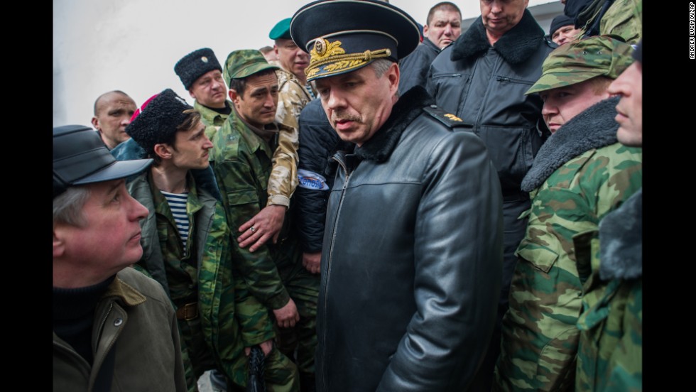 Alexander Vitko, chief of the Russian Black Sea Fleet, leaves the Ukrainian navy headquarters in Sevastopol after pro-Russian forces took it over on March 19.