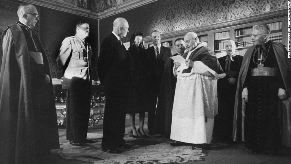 President Dwight D. Eisenhower, third from left, meets with Pope John XXIII at the Vatican in 1959. Eisenhower was actually the second president to meet the Pope. Woodrow Wilson was the first in 1919, meeting Pope Benedict XV.