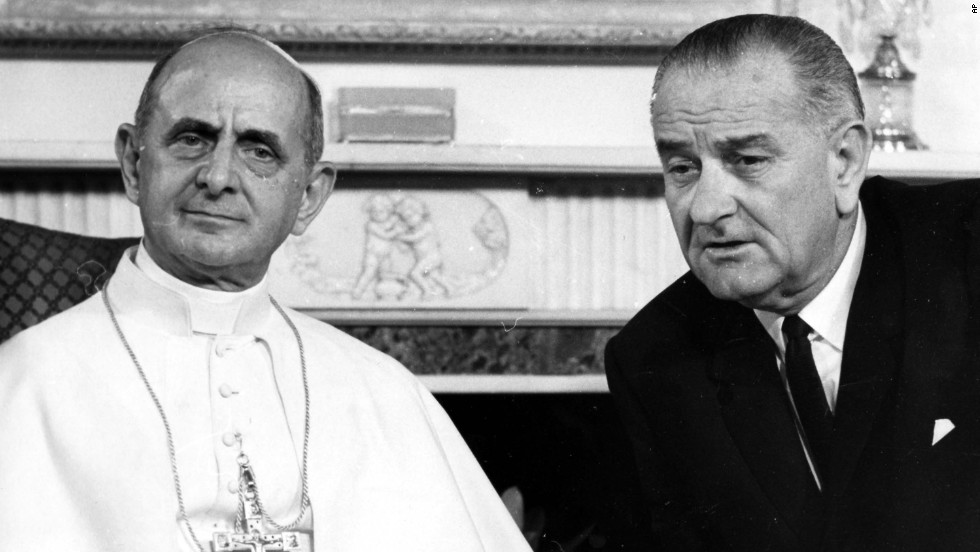 In 1965, Pope Paul VI became the first Pope to visit the United States. He met with President Lyndon B. Johnson and addressed the United Nations in a plea for world peace.