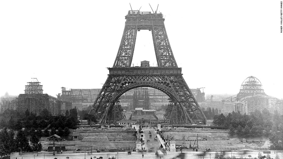 The tower, as seen during construction in 1888. There were 121 men who worked on the construction site.