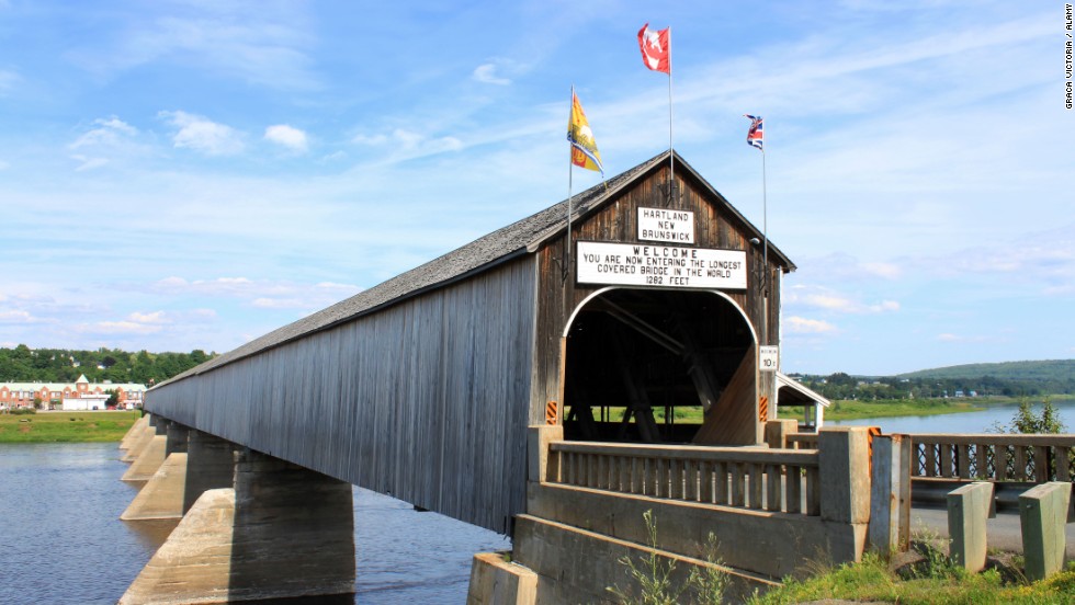 When the cover of the Hartland Bridge --  which crosses the Saint John River in New Brunswick, Canada -- was built in 1921, it attracted controversy. Locals feared that the dark tunnel would spell disaster for the morals of the town&#39;s younger population. At 1,282 feet long, it is both the world&#39;s longest covered bridge and a National Historic Site of Canada. Nowadays, it is much loved by locals and no longer a cause for concern. 