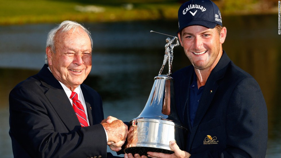 Palmer congratulates Matt Every after the American won last month&#39;s Arnold Palmer Invitational at Bay Hill, qualifying for the Masters. 