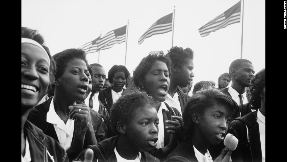 People gather on the National Mall during the March on Washington on August 28, 1963.