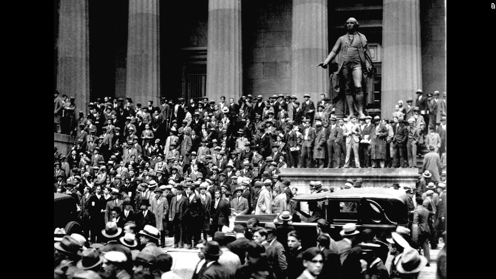 People gathered across from the New York Stock Exchange on &quot;Black Thursday,&quot; October 24, 1929. The stock market crash of 1929, fueled by excessive speculation on Wall Street, set off the Great Depression.    
