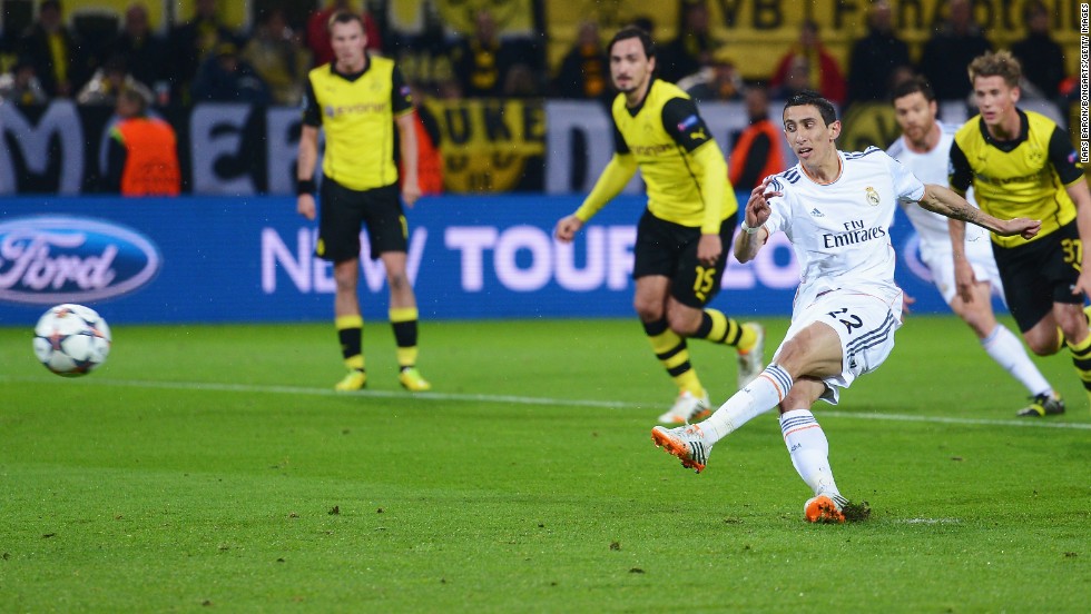 Real Madrid&#39;s Angel di Maria saw his penalty saved by Roman Weidenfeller early in the first half. 
