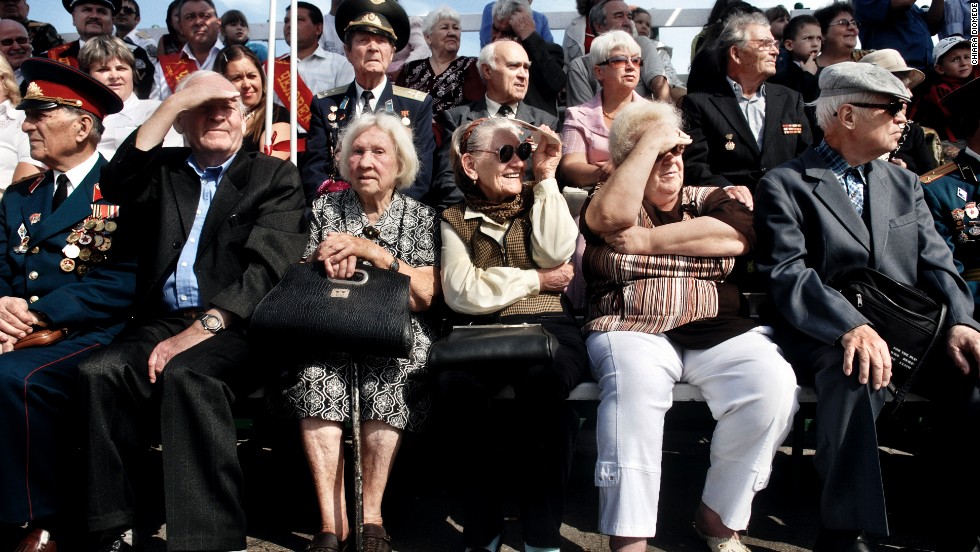 People watch the Transnistrian army and police during a parade in Tiraspol in 2009.