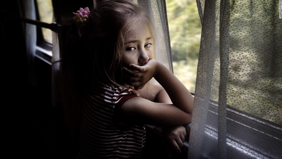 A young girl is on board a train from Moscow to Tiraspol in 2009. 