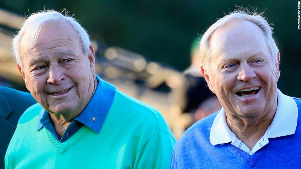 Arnold Palmer, left, and Jack Nicklaus, right, were honorary starters Thursday. 