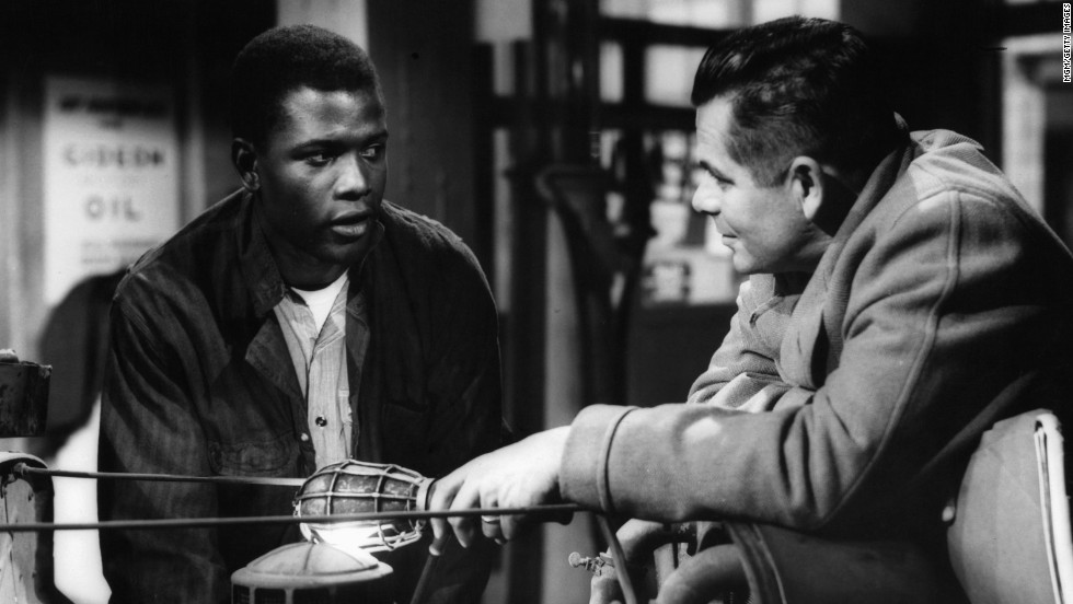 Poitier, who was born in Miami and raised in the Bahamas, first earned note for his performance in the 1955 film &quot;Blackboard Jungle.&quot; He played Gregory Miller, an inner-city tough who harasses a teacher -- played by Glenn Ford, right -- but is far from the worst of the students. The film is also notable for popularizing the song &quot;Rock Around the Clock.&quot;