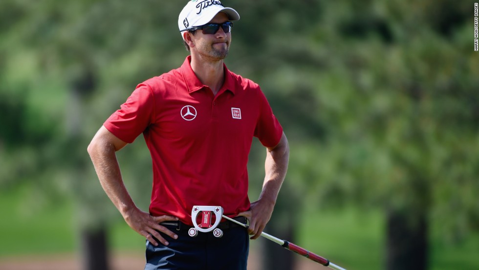 Defending champion Adam Scott dropped three shots early on in the second round before mounting a sustained recovery on the back nine with birdies at the 12th, 13th and 15th holes. 