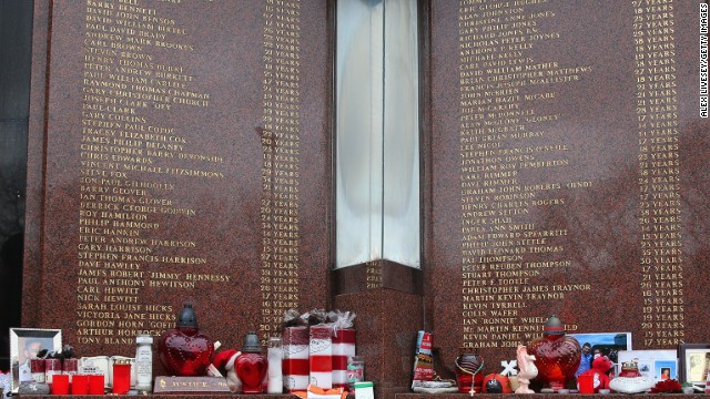Floral tributes are laid in memory of the victims of the Hillsborough disaster at Anfield Stadium, Liverpool.