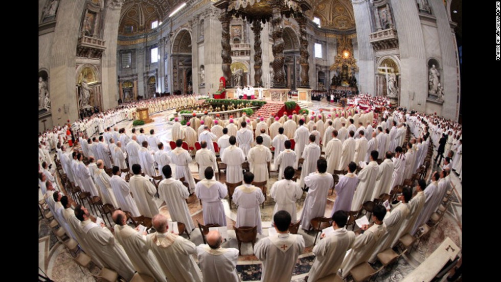 A general view of St. Peter&#39;s Basilica during the Chrism Mass celebrated by Pope Francis on April 17 in Vatican City.