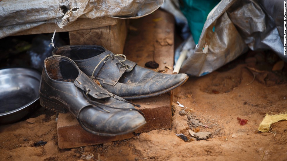 Worn-out shoes are seen in an internally displaced persons camp Thursday, March 27, in Juba.