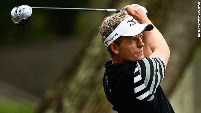 Luke Donald eyes a drive during Saturday&#39;s play at the RBC Heritage tournament. 