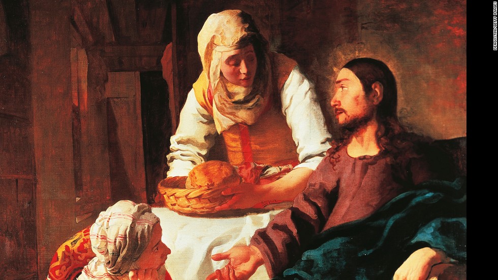 St. Martha, depicted here serving Jesus, is the patron saint of waiters. The Bible says Jesus often visited Martha&#39;s home in Bethany, and once gently criticized her for busily making preparations when she should have been listening to his teachings.  
