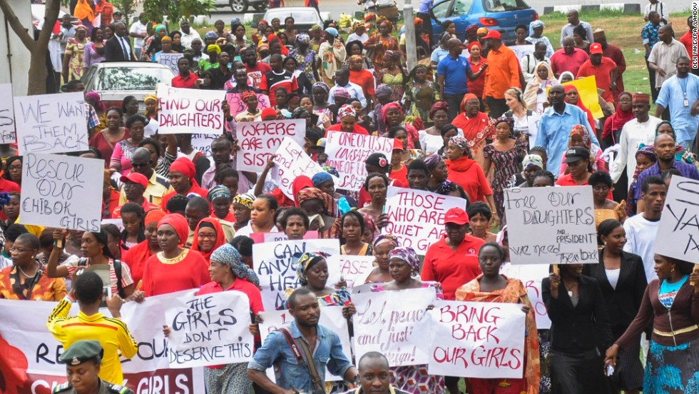 Protesters take part in a &quot;million-woman march&quot; Wednesday, April 30, in Abuja.