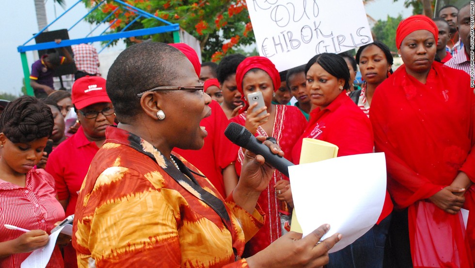 Obiageli Ezekwesili, former Nigerian education minister and vice president of the World Bank&#39;s Africa division, leads a march of women in Abuja on April 30.