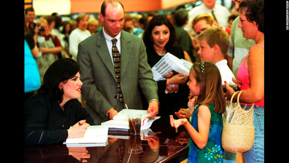 Lewinsky speaks with young fans as she signs copies of her autobiography, &quot;Monica&#39;s Story,&quot; in 1999.