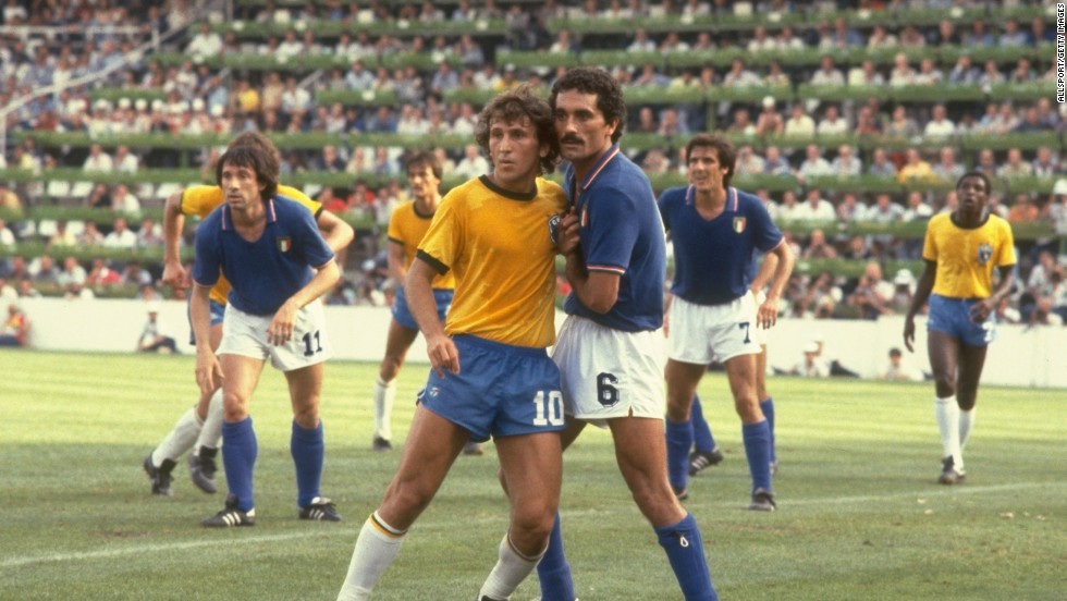 &lt;strong&gt;Brazil&#39;s 1982 World Cup team: &lt;/strong&gt;Zico (#10) was marked by bruising defender Claudio Gentile of Italy during the second round match at the Sarria Stadium in Barcelona. Italy won the match 3-2 on the back of a Paolo Rossi hat-trick. 