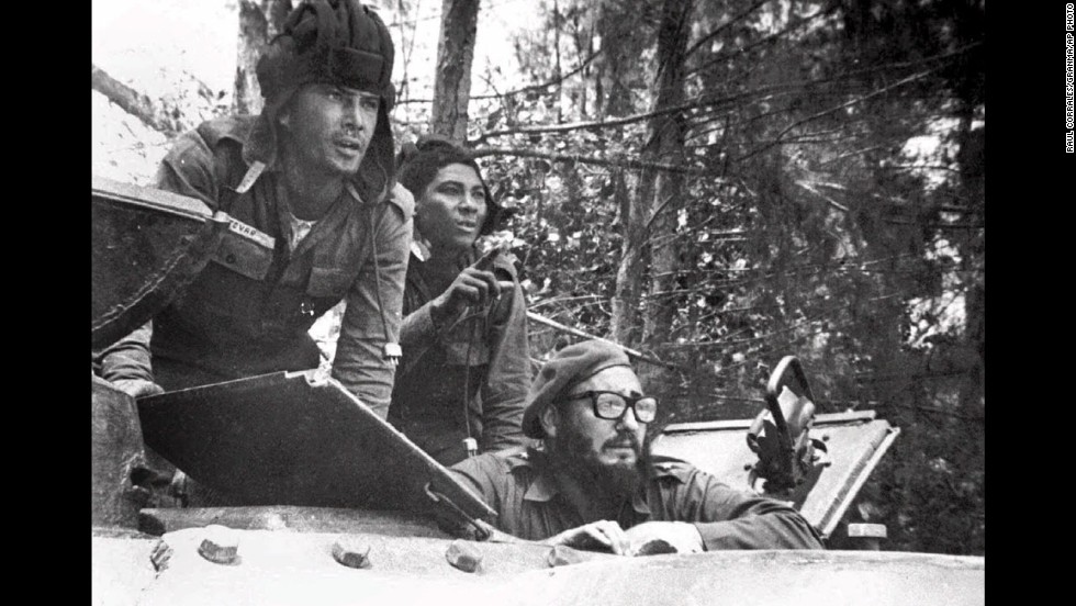 Cuban leader Fidel Castro, lower right, sits inside a tank near Playa Giron, Cuba, during the Bay of Pigs invasion on April 17, 1961. On that day, about 1,500 CIA-backed Cuban exiles landed at Cuba&#39;s Bay of Pigs in hopes of triggering an uprising against Castro. It was a complete disaster for President John F. Kennedy&#39;s fledgling administration.