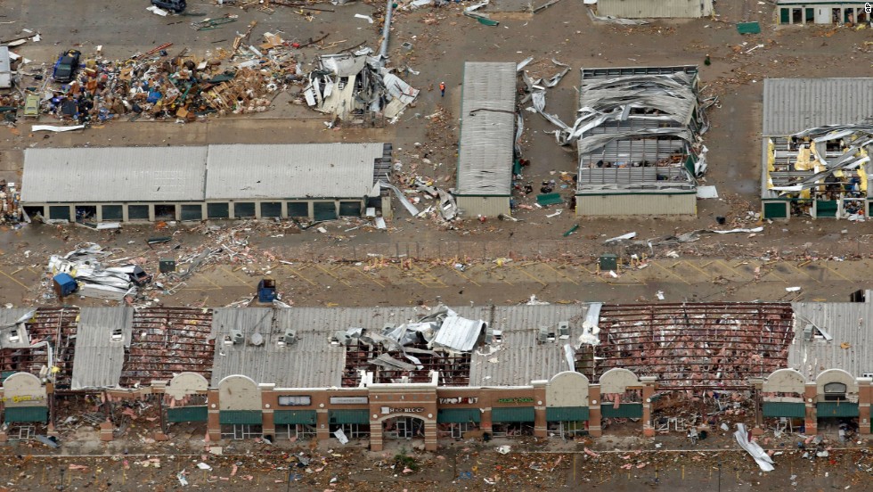 &lt;strong&gt;Then: &lt;/strong&gt;An aerial view of damaged businesses on May 21, 2013