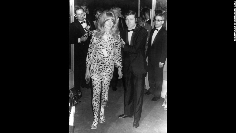 Vanessa Redgrave sports an intricate two piece as she&#39;s photographed with Italian actor Franco Nero at the premiere of her film &quot;Blow Up&quot; in 1967. The film is about a fashion photographer who believes he may have witnessed a murder and unwittingly taken photographs of the killing. 