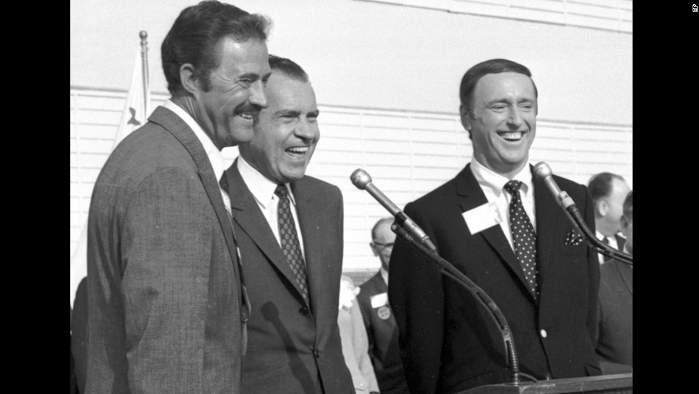 The 1968 presidential campaign went down to the wire, and little things may have made the difference -- such as Richard Nixon, the Republican candidate, going on the popular &quot;Rowan and Martin&#39;s Laugh-In&quot; &lt;a href=&quot;http://www.youtube.com/watch?v=8qRZvlZZ0DY&quot; target=&quot;_blank&quot;&gt;to say one of the show&#39;s catchphrases&lt;/a&gt;: &quot;Sock it to me.&quot; Here, Nixon is flanked by Dan Rowan, left, and Dick Martin at an event in October 1968.