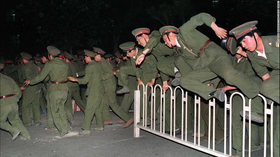 Countdown to the crackdown: Unarmed troops first approached Tiananmen Square on June 2.