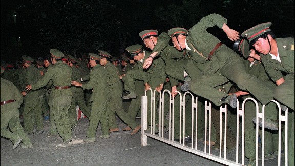 Countdown to the crackdown: Unarmed troops first approached Tiananmen Square on June 2.