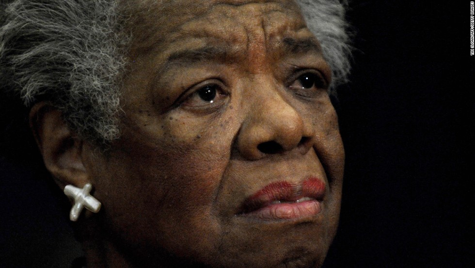 Angelou reads a poem during a 2008 ceremony to present South African Archbishop Desmond Tutu with the William J. Fulbright Prize for International Understanding.