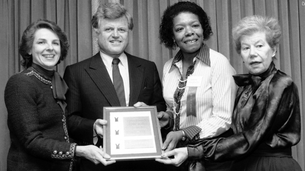 Angelou poses with U.S. Sen. Ted Kennedy and two other women who received the 1983 Matrix Award from the New York Chapter of Women in Communications. At the far left is Jane Bryant Quinn, contributing editor of Newsweek and Woman&#39;s Day. At the far right is Mary McGrory, syndicated columnist for The Washington Post.