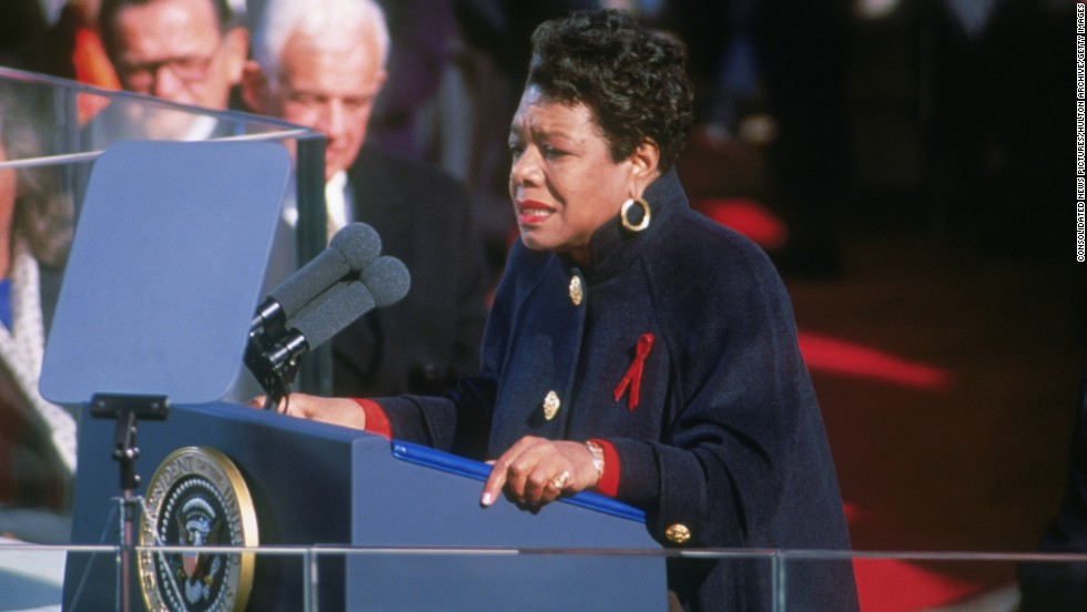 Angelou recites her poem &quot;On the Pulse of Morning&quot; at the inauguration of President Bill Clinton in 1993.