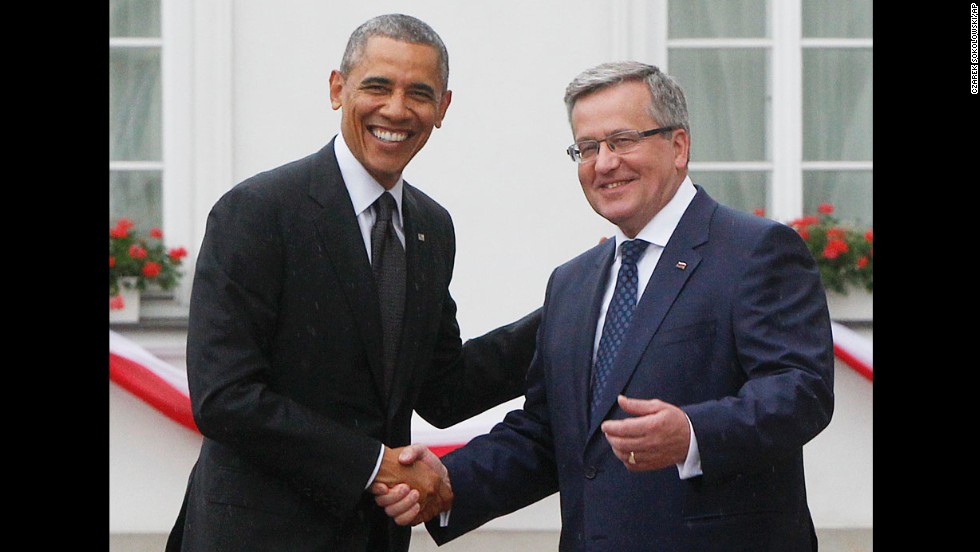 Komorowski welcomes Obama at his residence in Warsaw on June 3. Obama hailed Poland as &quot;one of our great friends and one of our strongest allies in the world.&quot;