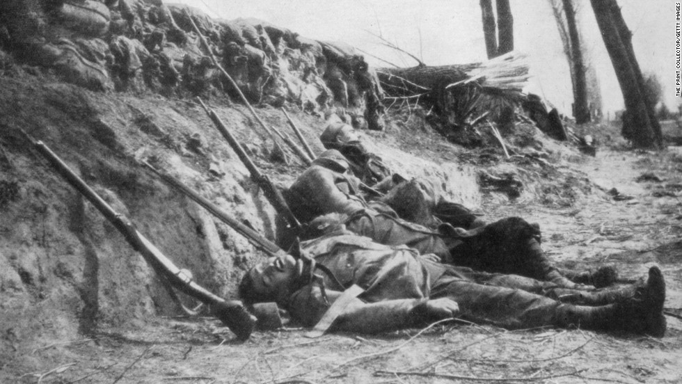 These French Zouave infantrymen were killed by gas during the Second Battle of Ypres, Belgium, in April 1915.  