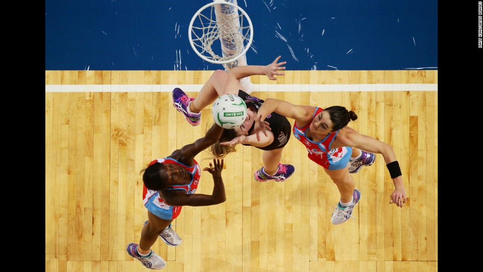From left, netball players Sonia Mkoloma, Ellen Haplenny and Sharni Layton compete in the minor semifinal of the ANZ Championship on Sunday, June 8, in Sydney. Haplenny&#39;s team, the Waikato BOP Magic, edged out the NSW Swifts 50-49.