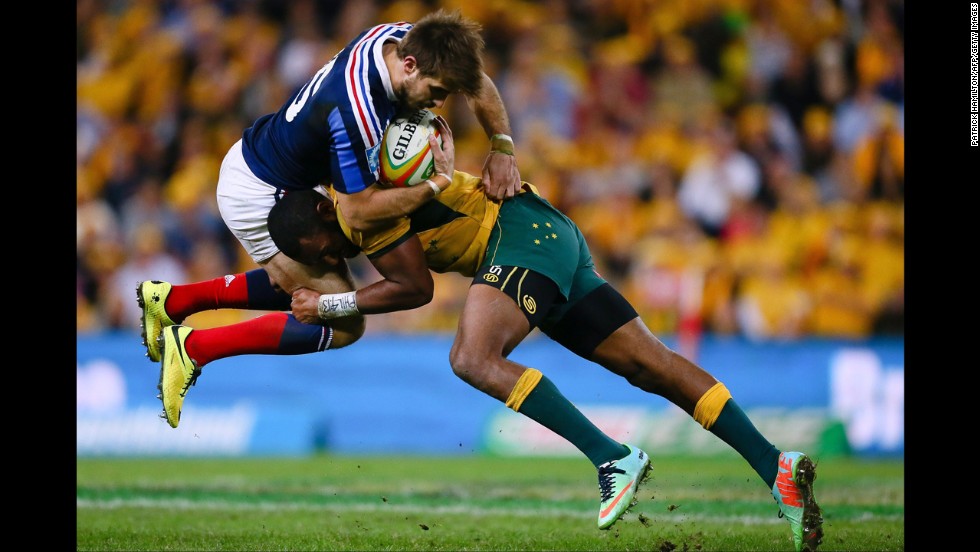 Australia&#39;s Tevita Kuridrani tackles France&#39;s Hugo Bonneval during the first match of a three-match rugby series Saturday, June 7, in Brisbane, Australia. Australia won the opener 50-23. &lt;a href=&quot;http://www.cnn.com/2014/06/03/worldsport/gallery/what-a-shot-0603/index.html&quot;&gt;See 39 amazing sports photos from last week&lt;/a&gt;