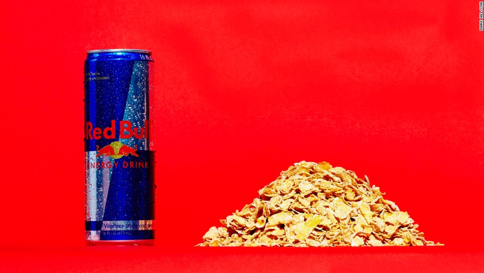 Three-quarters of a cup of generic-brand frosted flakes contains about 11 grams of sugar. This 16-ounce can of Red Bull has 52 grams of sugar. Red Bull and many of the companies in this gallery offer lower or no-sugar versions of their drinks. &quot;Nearly half -- 45% -- of all non-alcoholic beverages contain 0% (sugar),&quot; said Christopher Gindlesperger, spokesman for the American Beverage Association.