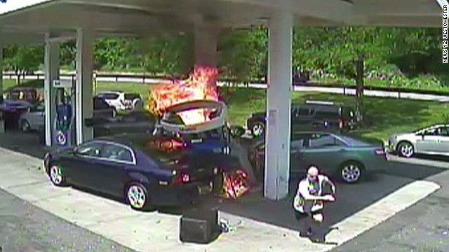 Car crash causes fiery gas explosion - CNN Video