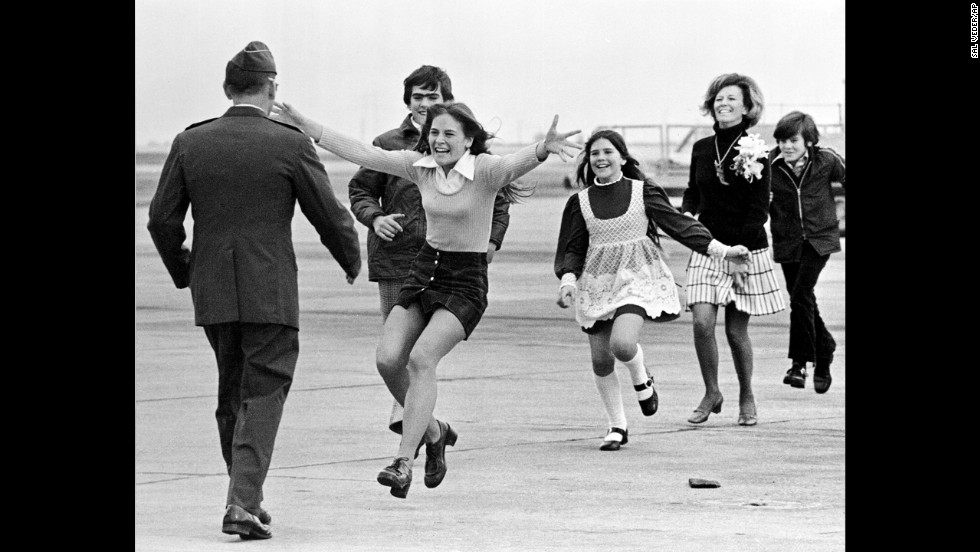 Newly freed U.S. prisoner of war  Air Force Lt. Col. Robert L. Stirm is greeted by his family at Travis Air Force Base in Fairfield, California, in 1973. This Pulitzer Prize-winning photograph, named Burst of Joy, was taken by Associated Press photographer Sal Veder. &quot;You could feel the energy and the raw emotion in the air,&quot;&lt;a href=&quot;http://www.smithsonianmag.com/history/coming-home-106013338/?no-ist=&quot; target=&quot;_blank&quot;&gt; Veder told Smithsonian Magazine in 2005. &lt;/a&gt;
