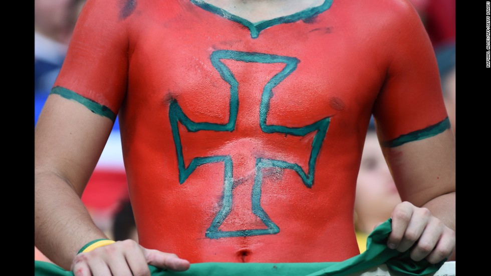 A Portugal fan shows his spirit in Arena Amazonia in Manaus before the start of the Portugal and United States game on June 22.